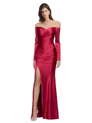 Long Sleeves Dark Red Sheath Sweetheart Formal Evening Dress UK Factory