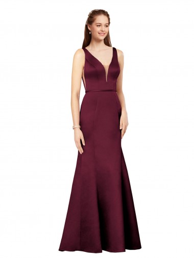 Sleeveless Burgundy V-Back Sheath V-Neck Formal Evening Dress UK Factory