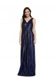 Sleeveless Dark Navy V-Back Sheath V-Neck Formal Evening Dress