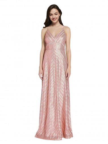 Sleeveless Rose Gold Low Back Sheath V-Neck Formal Evening Dress UK Factory