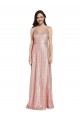 Sleeveless Rose Gold Low Back Sheath V-Neck Formal Evening Dress