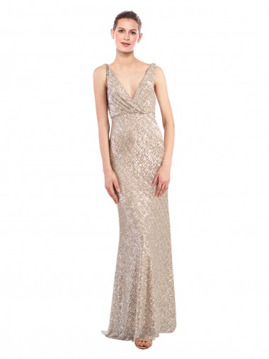 Sleeveless Silver Low Back Sheath V-Neck Formal Evening Dress UK Factory