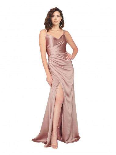 Sleeveless Dusty Pink V-Back Sheath V-Neck Black Tie Evening Dress UK Factory