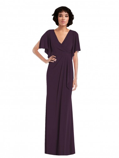 Split Sleeves Grape Sheath V-Neck Formal Evening Dress UK Factory