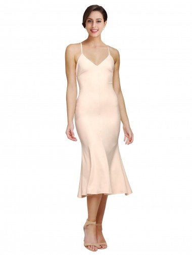 Sleeveless Nude Low Back Sheath V-Neck Evening Dress UK Factory