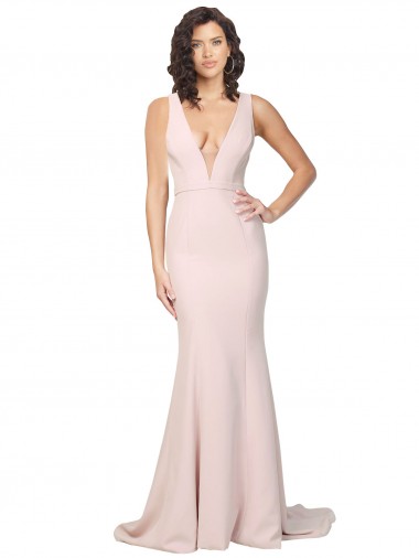 Sleeveless Pink V-Back Sheath V-Neck Black Tie Evening Dress UK Factory