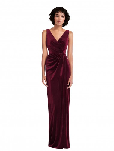 Sleeveless Burgundy Sheath V-Neck Semi Formal Evening Dress UK Factory