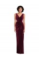 Sleeveless Burgundy Sheath V-Neck Semi Formal Evening Dress