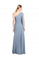 Flutter Sleeves Smoke Blue Sheath One Shoulder Formal Dress