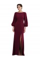 Long Sleeves Burgundy Gold Open Back Trumpet Bateau Neck Formal Evening Dress