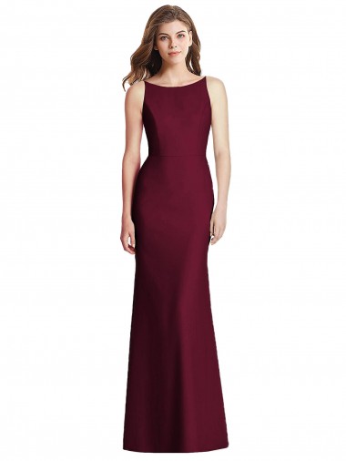 Sleeveless Burgundy Gold Open Back Trumpet Bateau Neck Semi Formal Evening Dress UK Factory