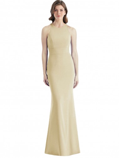 Sleeveless Champagne Criss Cross Open Back Trumpet Bateau Neck Semi Formal Evening Dress UK Factory