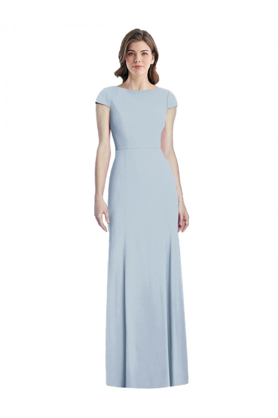 Cap Sleeves Light Sky Blue Open Back Trumpet Bateau Neck Formal Dress