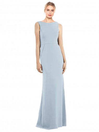 Sleeveless Light Sky Blue Low Back Trumpet Bateau Neck Semi Formal Evening Dress UK Factory