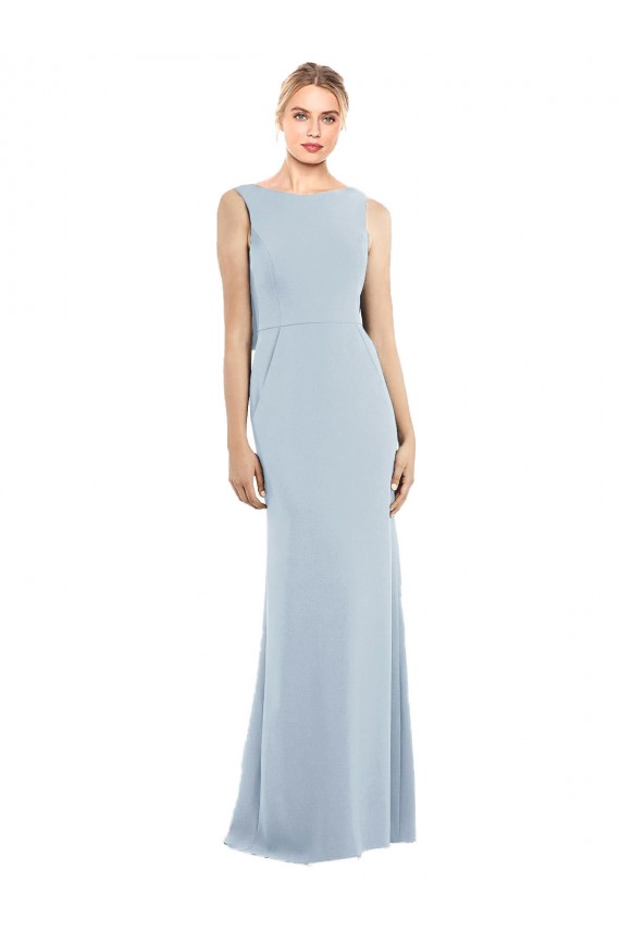 Sleeveless Light Sky Blue Low Back Trumpet Bateau Neck Semi Formal Evening Dress