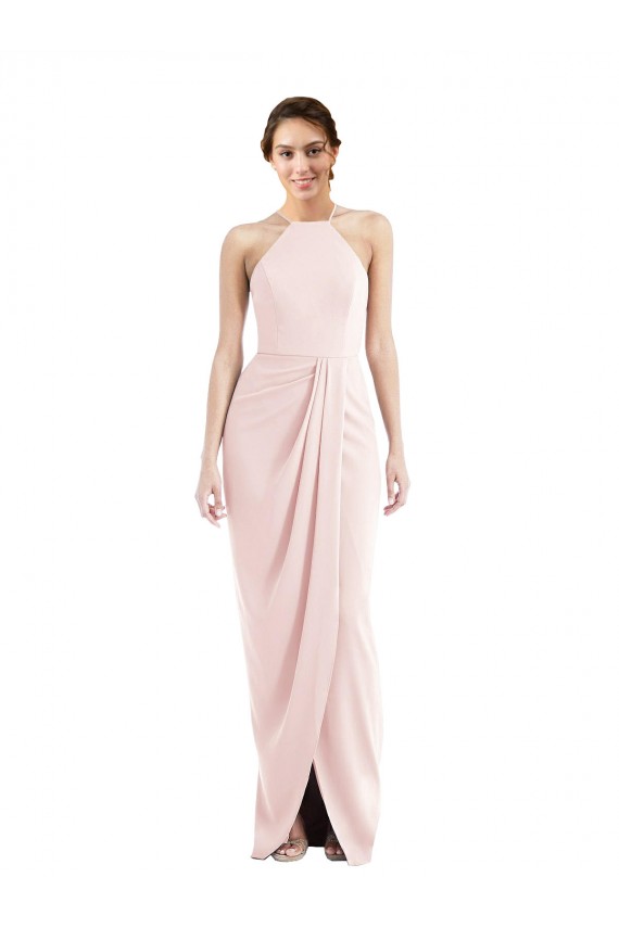 Sleeveless Pink Trumpet Halter Neck Semi Formal Evening Dress