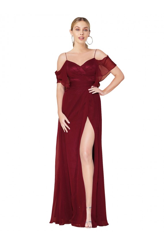 Cold Shoulder Burgundy V-Back Trumpet Off the Shoulder Formal Evening Dress