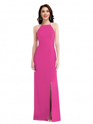 Sleeveless Fuchsia Open Back Trumpet Halter Neck Formal Evening Dress UK Factory