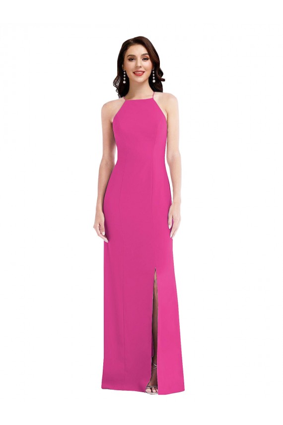 Sleeveless Fuchsia Open Back Trumpet Halter Neck Formal Evening Dress