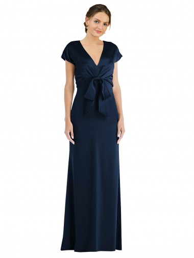 Cap Sleeves Dark Navy Keyhole Back Trumpet Off the Shoulder Formal Evening Dress UK Factory