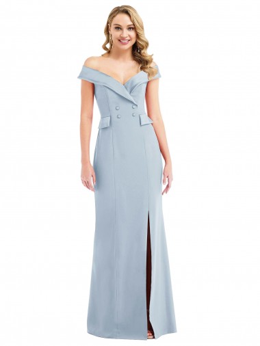 Sleeveless Light Sky Blue Trumpet Off the Shoulder Semi Formal Evening Dress UK Factory