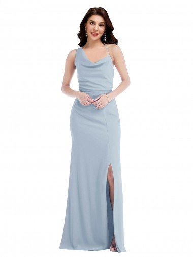 Sleeveless Light Sky Blue Trumpet One Shoulder Formal Dress UK Factory