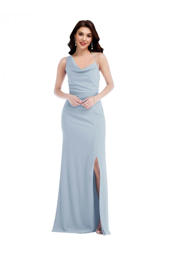 Sleeveless Light Sky Blue Trumpet One Shoulder Formal Dress