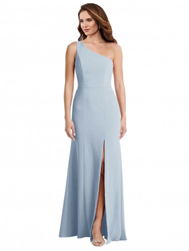 Sleeveless Light Sky Blue Trumpet One Shoulder Formal Evening Dress UK Factory