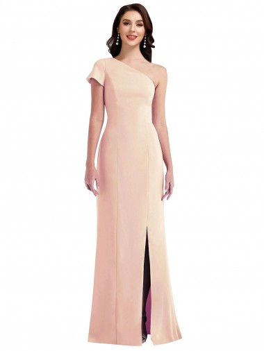 Cap Sleeves Nude Trumpet One Shoulder Formal Evening Dress UK Factory