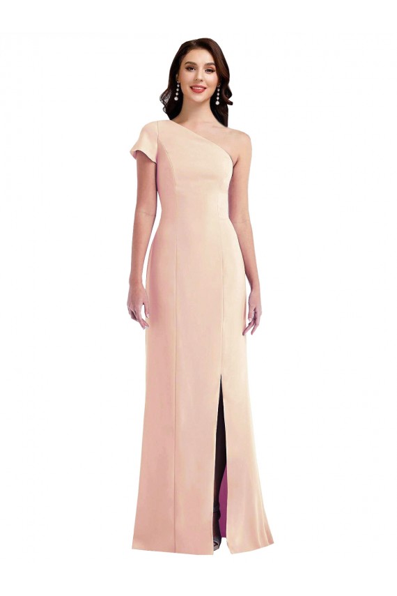 Cap Sleeves Nude Trumpet One Shoulder Formal Evening Dress