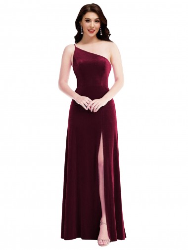 Sleeveless Burgundy Trumpet One Shoulder Black Tie Evening Dress UK Factory