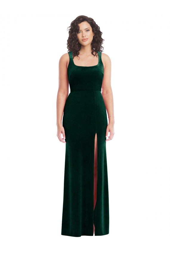 Sleeveless Dark Green Trumpet Square Neck Semi Formal Evening Dress