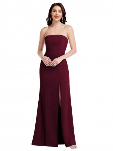 Sleeveless Burgundy Gold Trumpet Strapless Semi Formal Evening Dress UK Factory