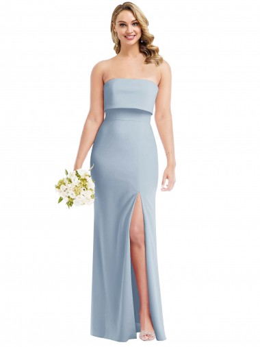 Sleeveless Light Sky Blue Low Back Trumpet Strapless Semi Formal Evening Dress UK Factory