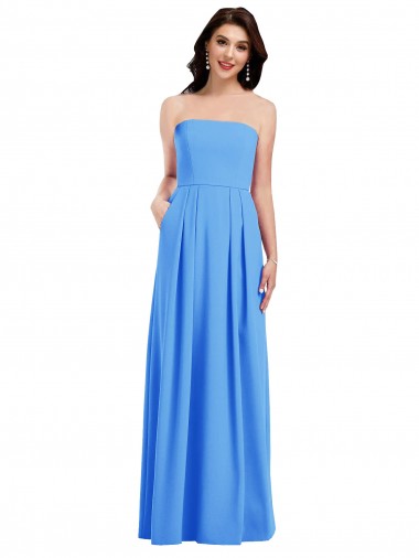 Sleeveless Peacock Blue Low Back Trumpet Strapless Semi Formal Evening Dress UK Factory