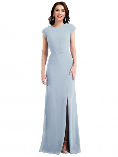 Cap Sleeves Light Sky Blue Open Back Trumpet Formal Evening Dress UK Factory