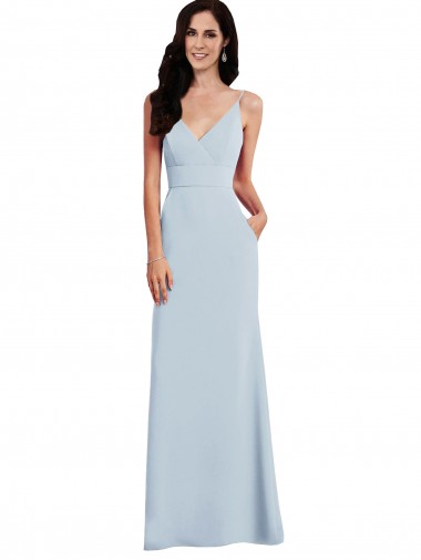 Sleeveless Light Sky Blue V-Back Trumpet Spaghetti Straps Formal Dress UK Factory