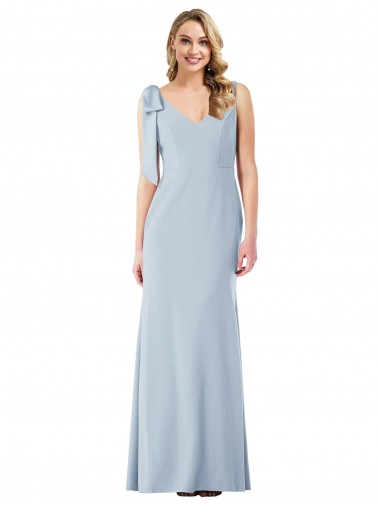 Sleeveless Light Sky Blue V-Back Trumpet V-Neck Semi Formal Evening Dress UK Factory