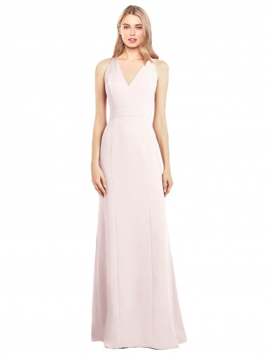 Sleeveless Pink Keyhole Back Trumpet V-Neck Semi Formal Evening Dress UK Factory