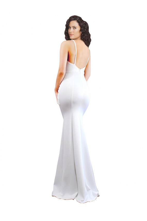 Sleeveless White Low Back Mermaid Spaghetti Straps Black Tie Evening Dress